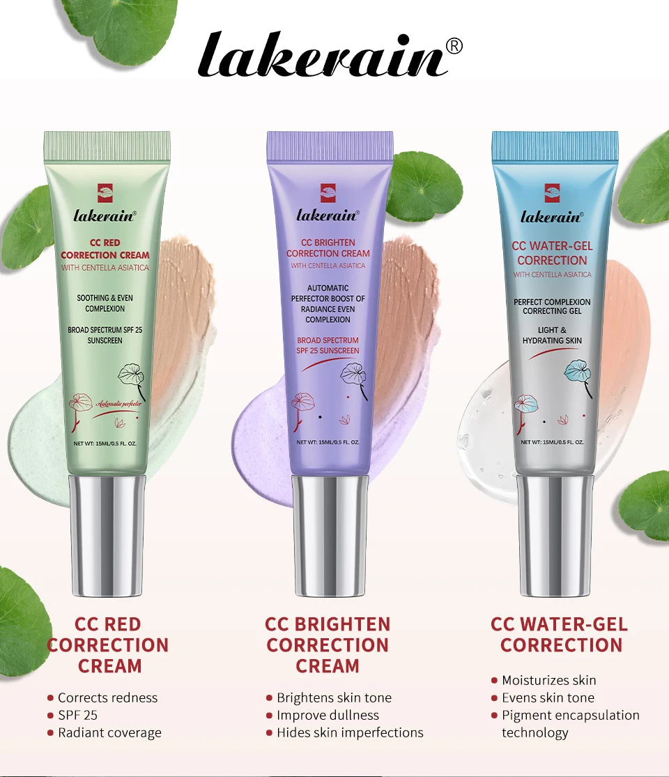 3pcs CC Cream Color Changing Liquid Foundation Centella Korean High Coverage Foundation Foundation Cream for Face Base Makeup