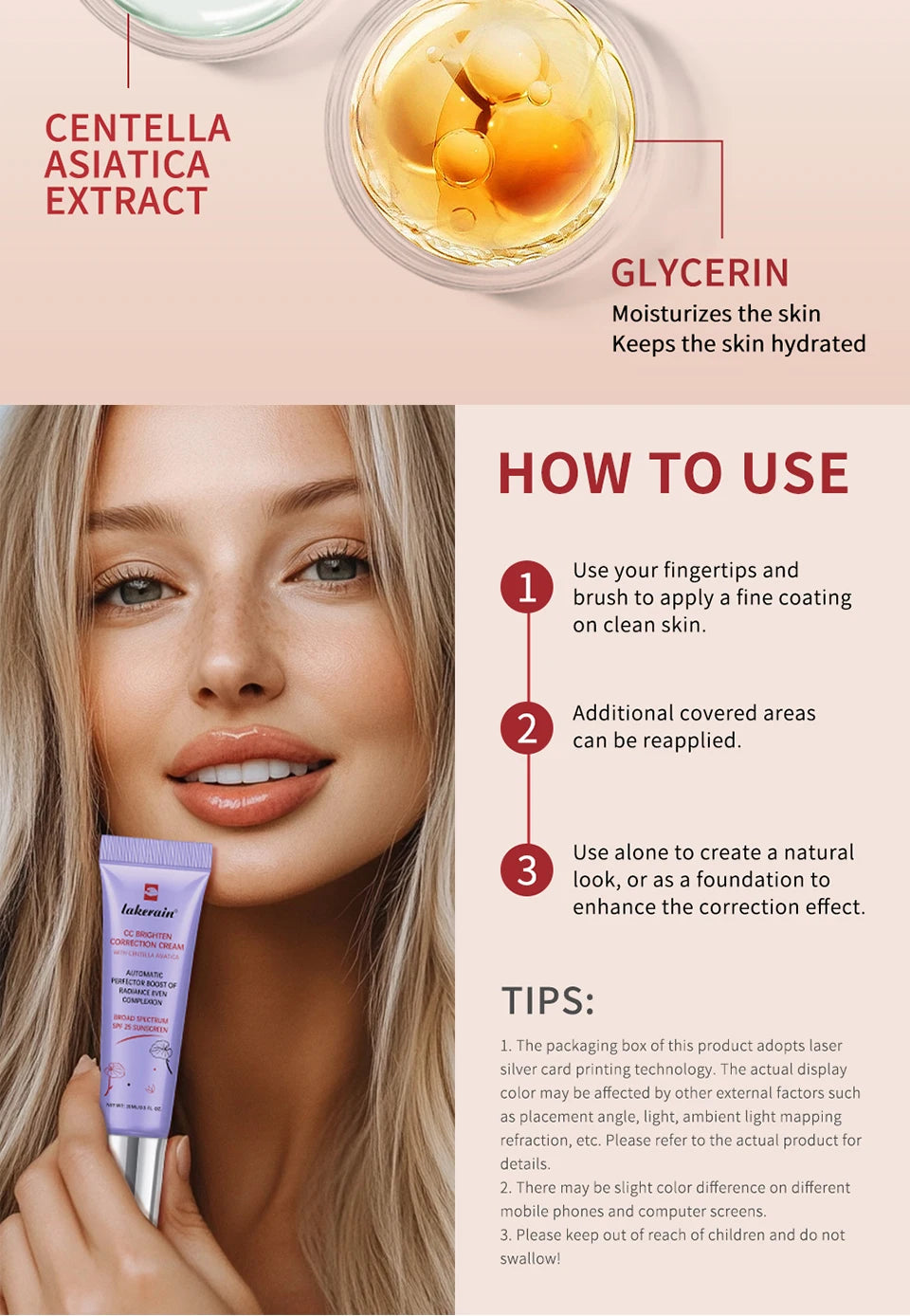 3pcs CC Cream Color Changing Liquid Foundation Centella Korean High Coverage Foundation Foundation Cream for Face Base Makeup
